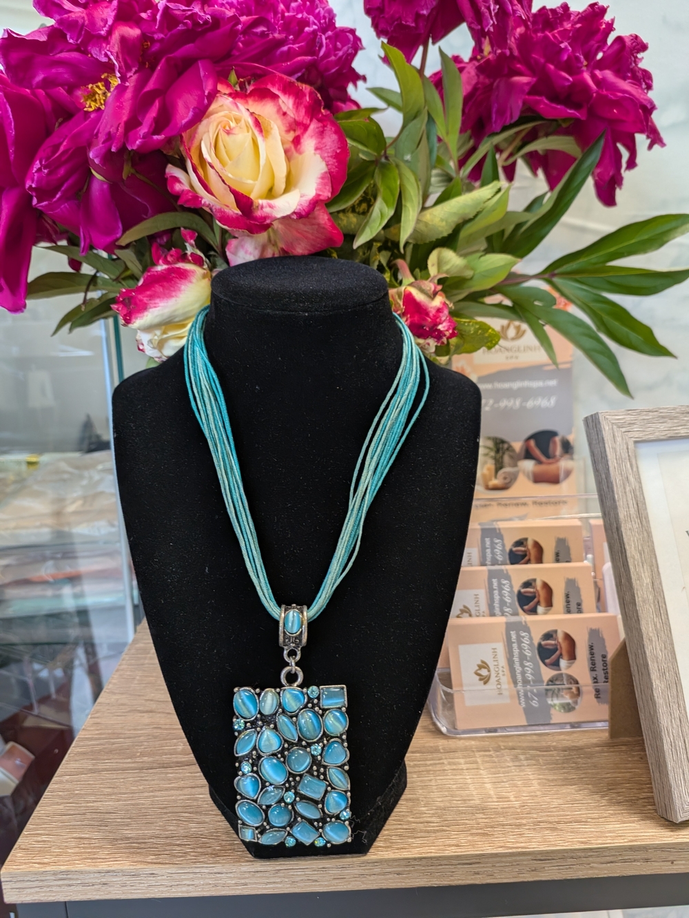 Turquoise Multi-Strand Pendant Necklace - Unbranded